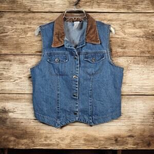 Vintage Faded Glory Corduroy Collared Denim Vest Womens XL Y2K 90s 2000s